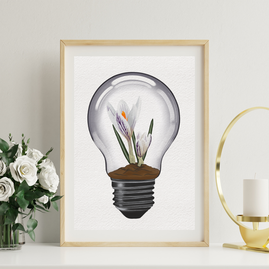 White Crocus Light Bulb Art Print