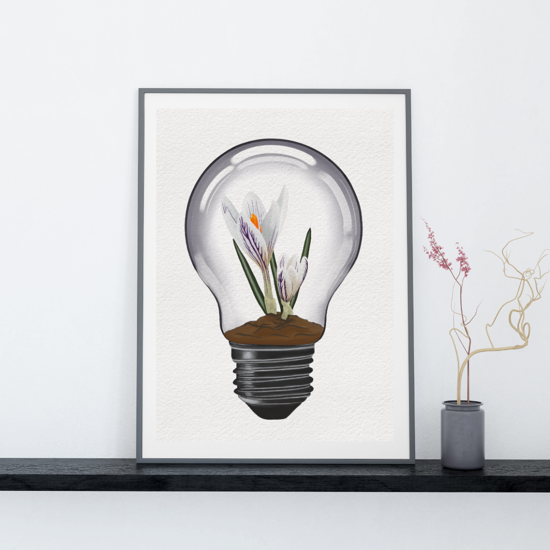 White Crocus Light Bulb Art Print